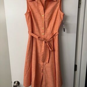 Orange Button Up Midi Dress